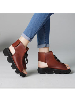 Stylish Leather Zippered Platform Sandals