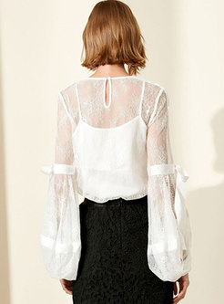 Lace Lantern Sleeve Blouse With Camisole