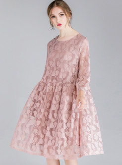 Sweet Openwork Lace Big Hem Dress