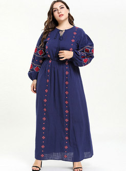 Embroidered Waist Plus Size Maxi Dress