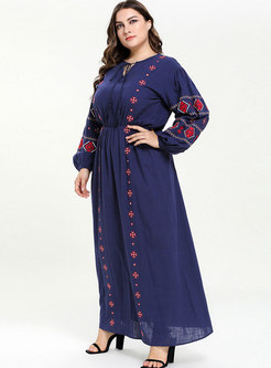 Embroidered Waist Plus Size Maxi Dress