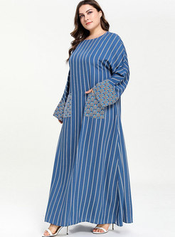 Plus Size O-neck Striped Maxi Dress