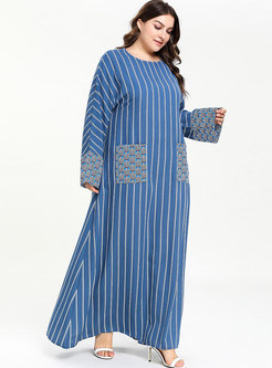 Plus Size O-neck Striped Maxi Dress