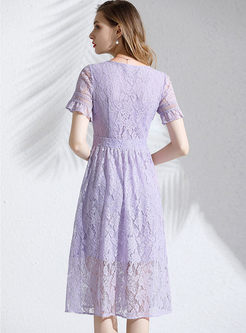 Sweet Lace Openwork A Line Dress