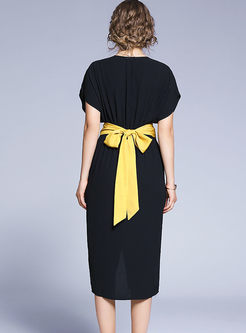 V-Neck Print Wrap Slit Slim Dress