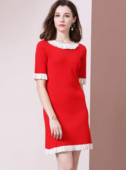 Color-blocked Half Sleeve Knit Dress