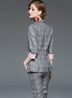 Work 3/4 Sleeve Plaid Blazer Suit