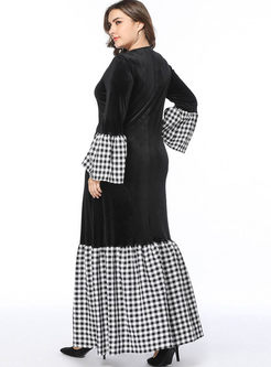 Plus Size Plaid Patchwork Maxi Dress