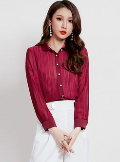 Red Turn Down Collar Loose Blouse