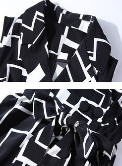 Notched Sleeveless Geometric Print Dress
