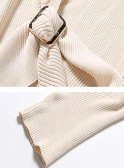 V-neck Short Sleeve Knit Bodycon Dress