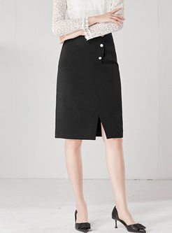 Black High Waisted Slit Slim Skirt