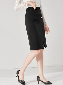 Black High Waisted Slit Slim Skirt