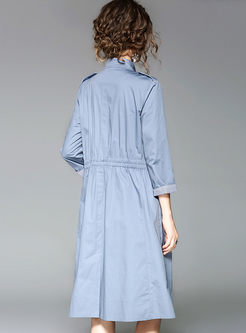 Blue Drawcord A Line Trench Coat