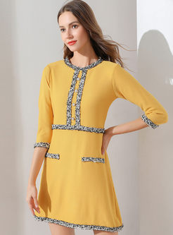 Yellow O-neck Tassel Patchwork Dress