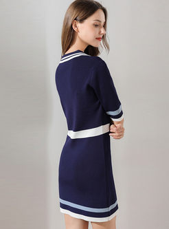 V-neck Short Sleeve Bodycon Knit Dress