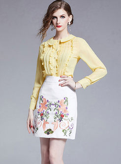 High Waisted Embroidered Bodycon Skirt