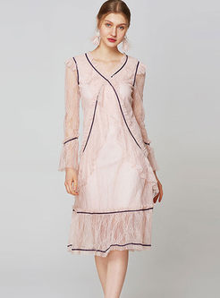 Sweet Pink Flare Sleeve Tassel Dress