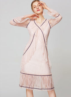 Sweet Pink Flare Sleeve Tassel Dress