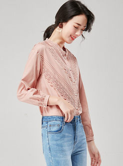 Sweet Openwork Lace Patchwork Blouse
