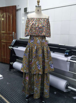 Bohemian Slash Neck Floral Maxi Dress