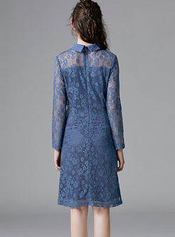 Solid Color Lace Openwork Slim Dress
