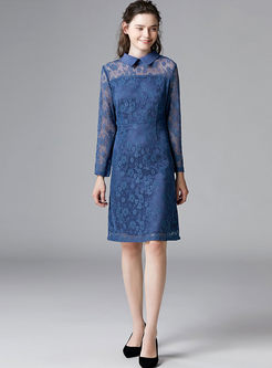 Solid Color Lace Openwork Slim Dress