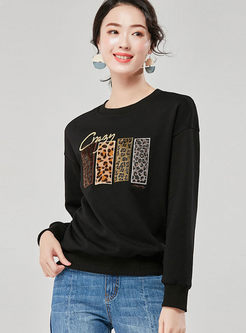 O-neck Pullover Leopard Print Sweatshirt