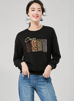 O-neck Pullover Leopard Print Sweatshirt