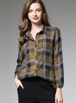 Plus Size Plaid Single-breasted Blouse