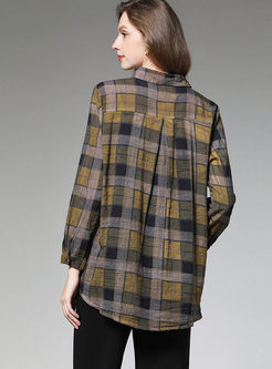 Plus Size Plaid Single-breasted Blouse