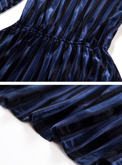 O-neck 3/4 Sleeve Striped Maxi Dress