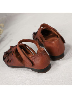 Retro Round Head Leather Flat Shoes