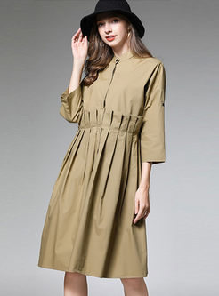 Plus Size 3/4 Sleeve Pleated Dress