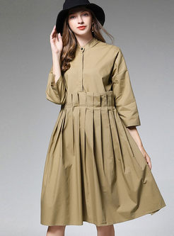 Plus Size 3/4 Sleeve Pleated Dress
