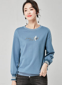 O-neck Letter Embroidered Loose Sweatshirt