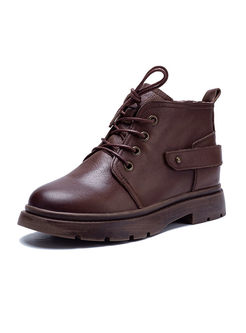 Solid Color Flat Short Boots With Shoelace 