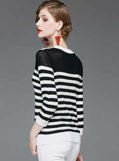 Brief O-neck Striped Slim Sweater