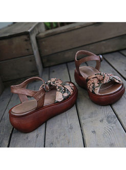 Retro Leather Flower Platform Sandals