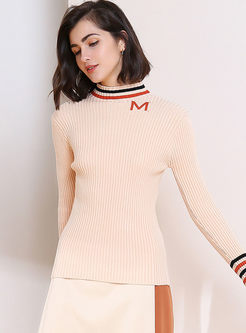 Standing Collar Slim Striped Sweater