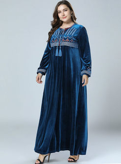 Plus Size Embroidered Velvet Dress