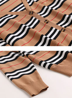 V-neck Striped Long Sleeve Cardigan 