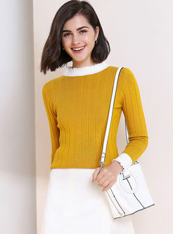 Brief Color-blocked Pullover Slim Sweater