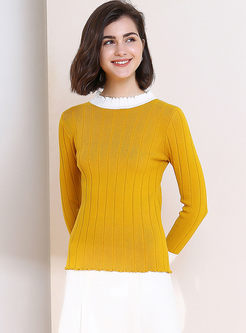 Brief Color-blocked Pullover Slim Sweater