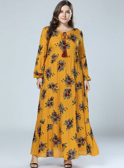 Yellow Plus Size Print Maxi Dress