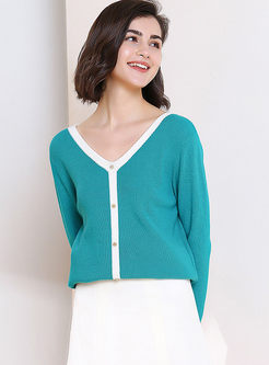 V-neck Back Bowknot Pullover Sweater