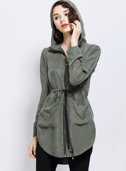 Solid Color Drawcord Hooded Coat