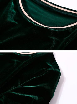 O-neck 3/4 Sleeve Velvet Slim Dress