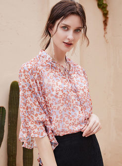 Flare Sleeve Floral Chiffon Blouse
