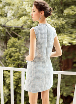 O-neck Sleeveless Tweed Slim Mini Dress